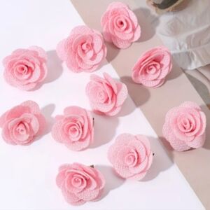 10pc Pink Rose Hair Clips 3D Soft Fabric With Golden Alligator Clips (OS) NWT